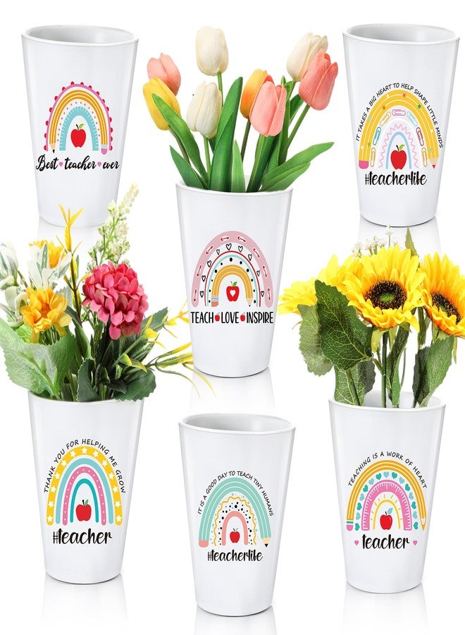 Skybooly 6 Pcs Back to School Teacher Gifts Thank You Gifts for Women Boho Rainbow White Ceramic Flower Plant Containers Bulk Table Decorations for Teacher Appreciation Week Birthday(Flower Pot) - Image 1